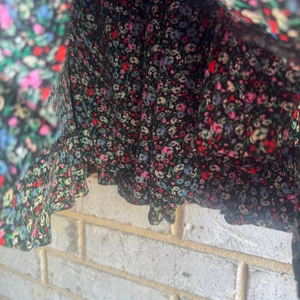 Loft Ruffle 3/4 Sleeve V-Neck Wrap Floral Skort Dress Women's Size S